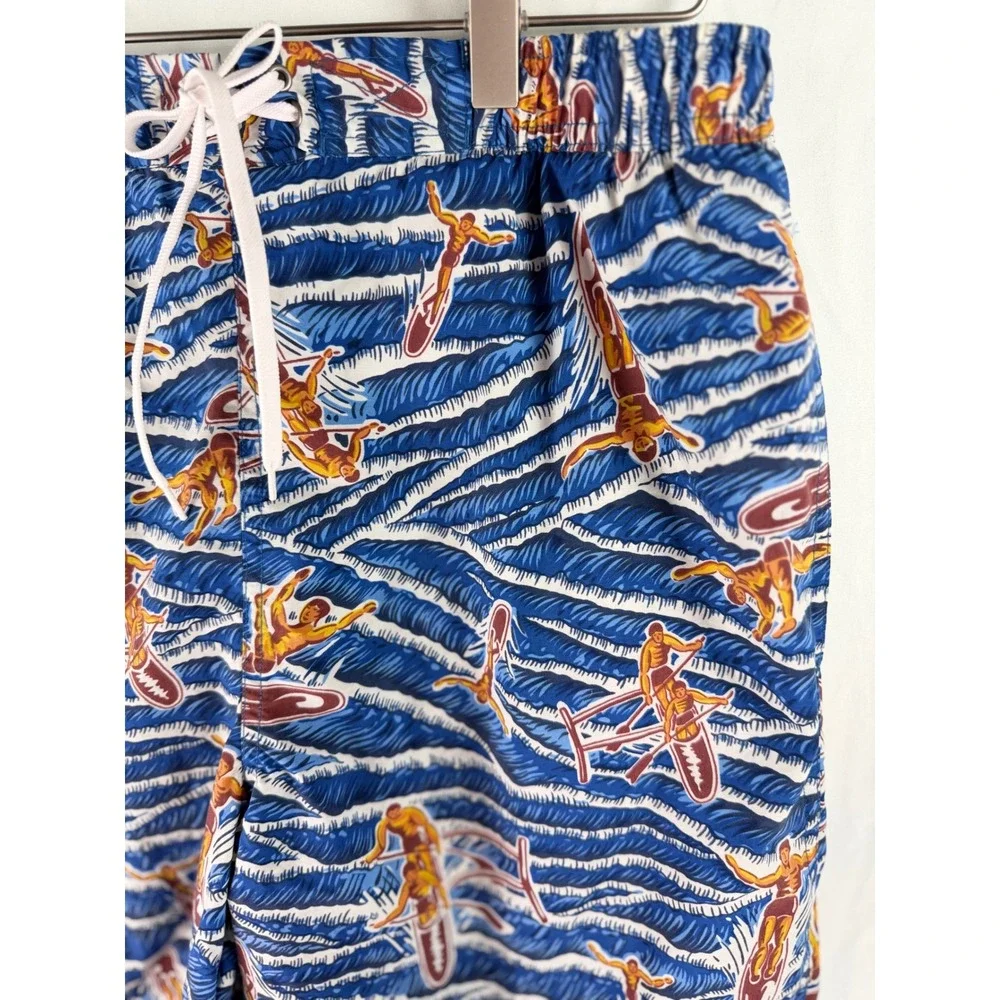 Polo Sport Ralph Lauren Mens Blue Surfer Wave Print‎ Swim Trunks Size M Vintage
